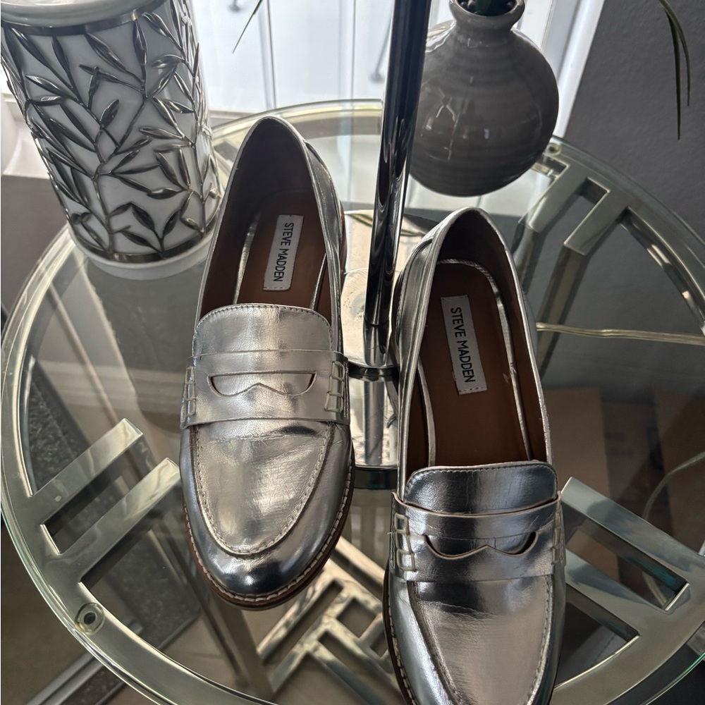 Steve Madden Metallic Silver Loafers